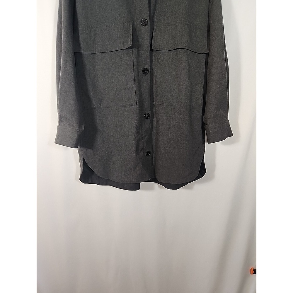 ZARA Oversized Button Front Shirt Jacket Shacket Dark Gray Boxy Utility Womens S - Picture 11 of 12